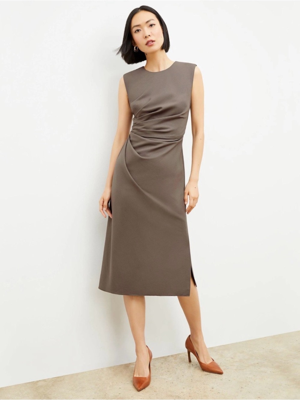 M.M.LaFleur Jeannine Sleeveless Ruched Wool Blend Midi Dress Size 8